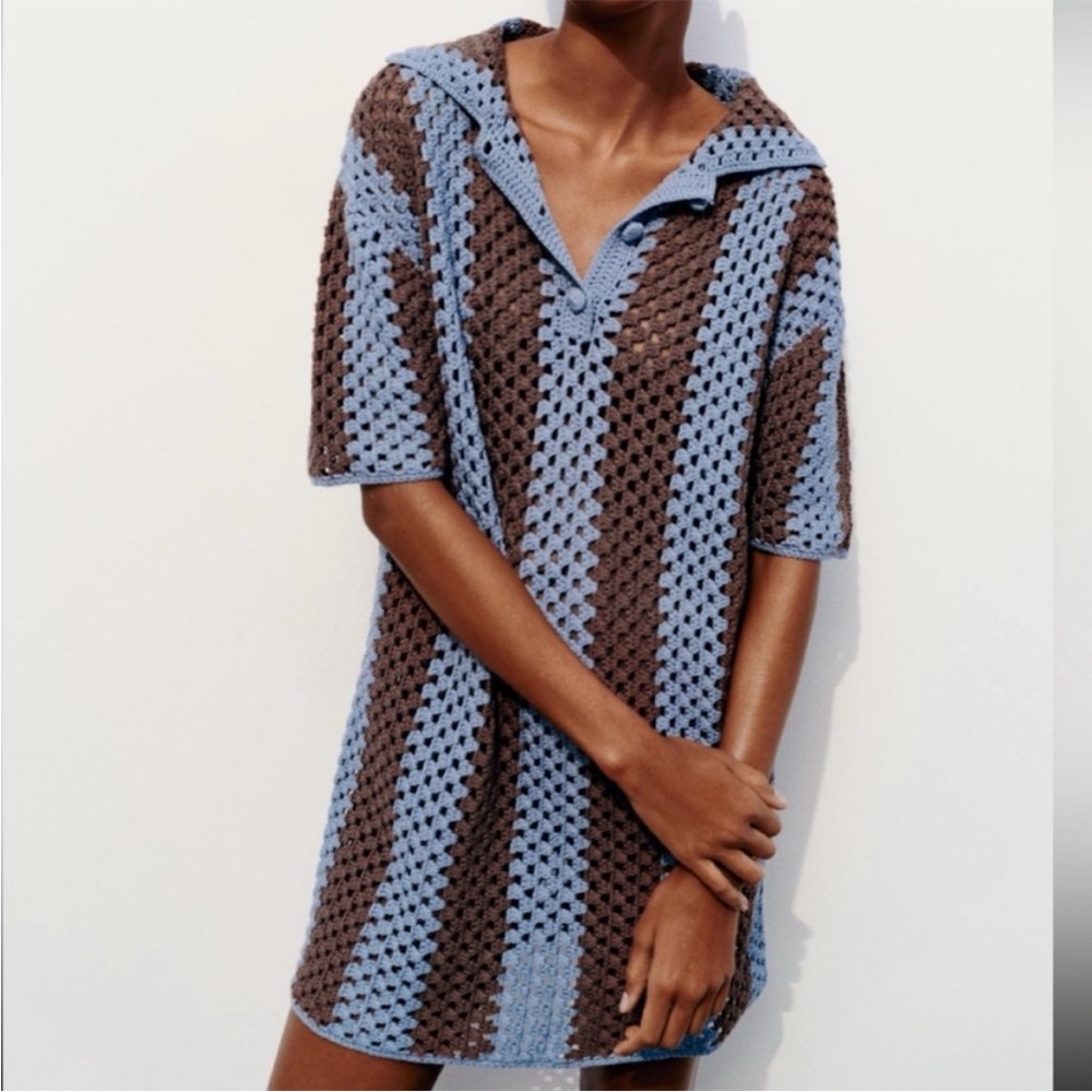 Zara crochet knit polo dress